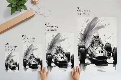 Art print featuring automotive dynamics in a racing contrast style