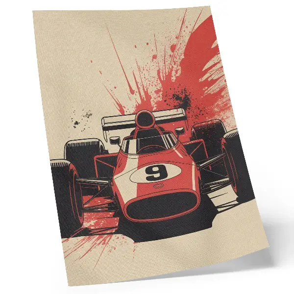Racing car wall art red and black sports car in motion