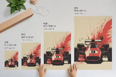 Racing car wall art red and black sports car in motion
