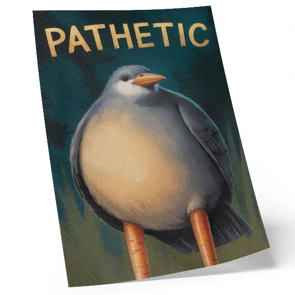Premium wall art funny bird in unusual colors on a turquoise background