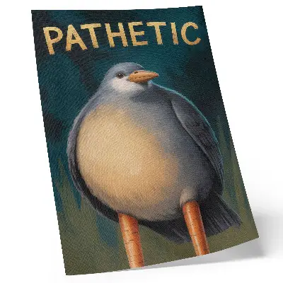 Premium wall art funny bird in unusual colors on a turquoise background