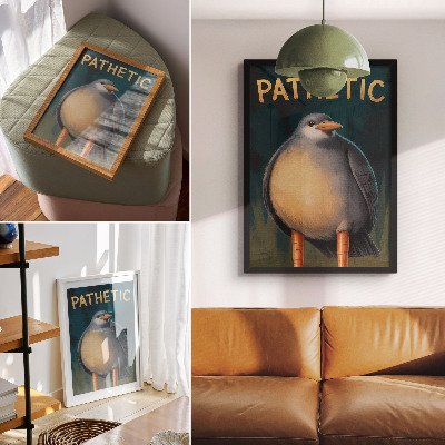 Premium wall art Funny bird unusual colors turquoise background