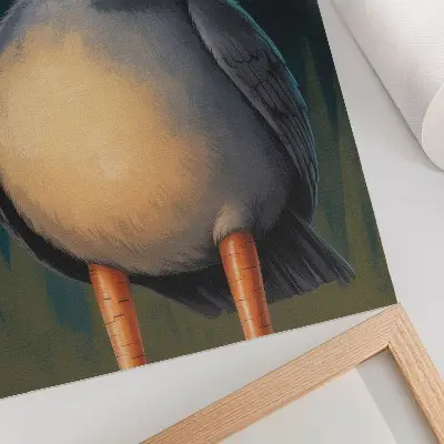 Premium wall art funny bird in unusual colors on a turquoise background