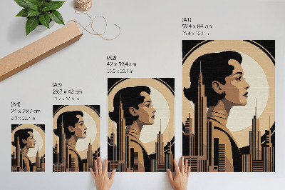 Decorative poster Silhouette of a woman surrounded by skyscrapers