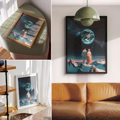 Art print featuring space and people with unlimited possibilities