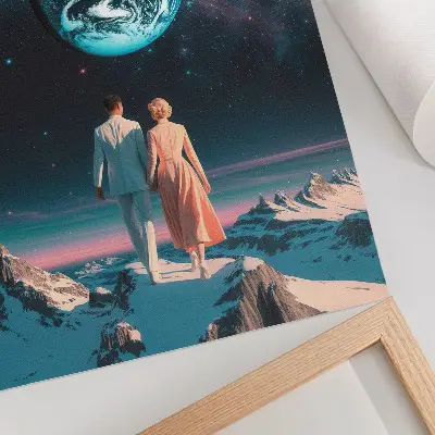 Art print featuring space and people with unlimited possibilities