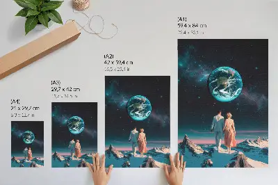 Art print featuring space and people with unlimited possibilities