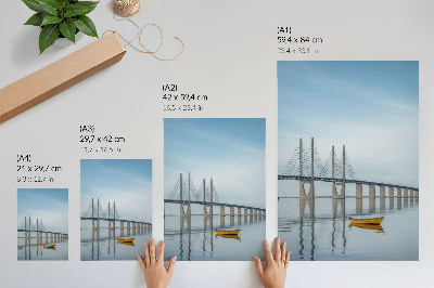 Art print A bridge against the sky and water with a yellow boat