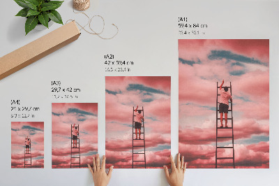 Premium wall art Person on ladder pink clouds sky dreams