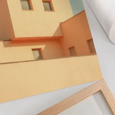 Decorative poster geometric architecture with a beige facade