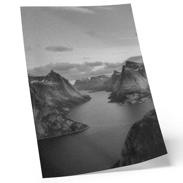 Poster gray majestic mountains and a calm lake