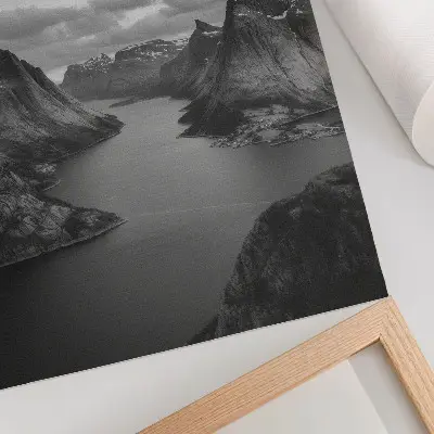 Poster gray majestic mountains and a calm lake