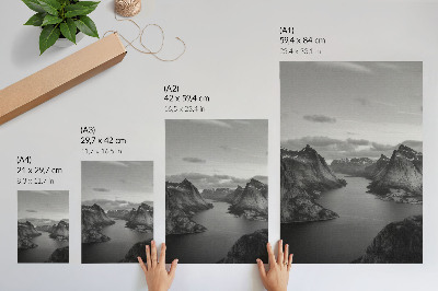 Poster Gray, majestic mountains, a calm lake