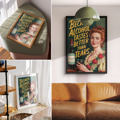 Premium wall art Retro elegance woman with wine and inscription