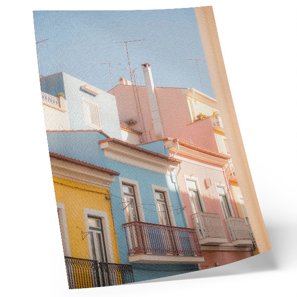 Poster Pastel houses, narrow balconies, subtle details