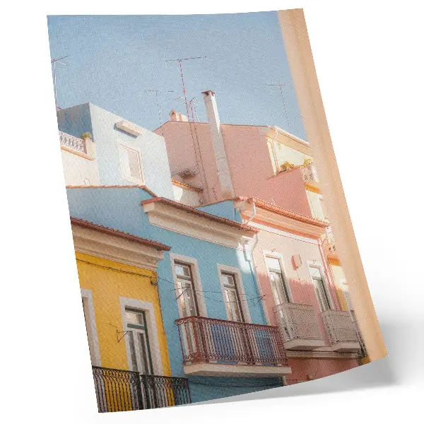 Poster pastel houses with narrow balconies and subtle details