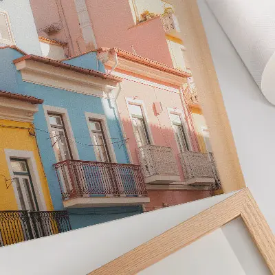Poster pastel houses with narrow balconies and subtle details