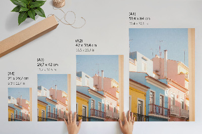 Poster Pastel houses, narrow balconies, subtle details
