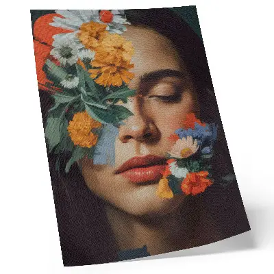 Art print colorful face with flowers illustrating emotion and delicacy