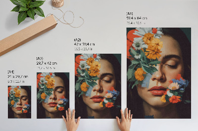Art print Colorful face with flowers charm emotion delicacy