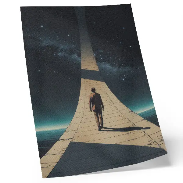 Poster person on a road at night with space perspective
