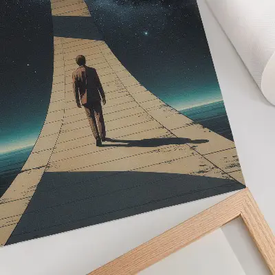 Poster person on a road at night with space perspective