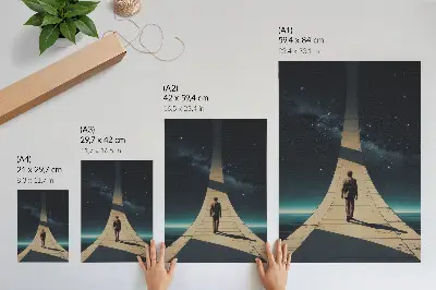 Poster person on a road at night with space perspective