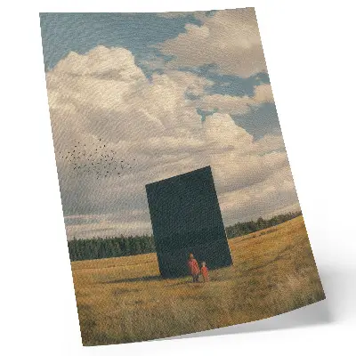 Art print the contrast of the black monolith with the blue sky and greenery