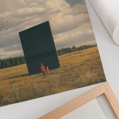 Art print The contrast of the black monolith with the blue of the sky and greenery