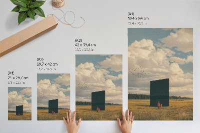 Art print The contrast of the black monolith with the blue of the sky and greenery