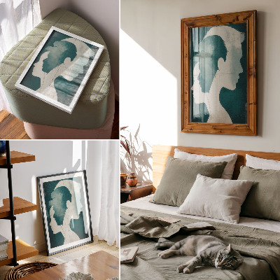 Poster Turquoise silhouettes with white delicate lines