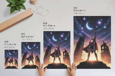 Art print Night sky, dynamic figure, mysterious ruins