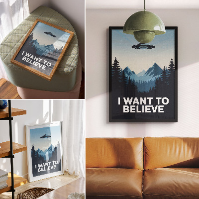Poster UFO forest mountains mysterious modern style