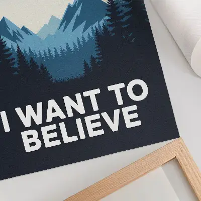Poster featuring a modern mysterious UFO over forest and mountains