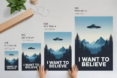 Poster featuring a modern mysterious UFO over forest and mountains