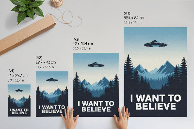 Poster UFO forest mountains mysterious modern style