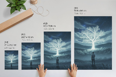 Poster A magical tree against the backdrop of a night landscape.