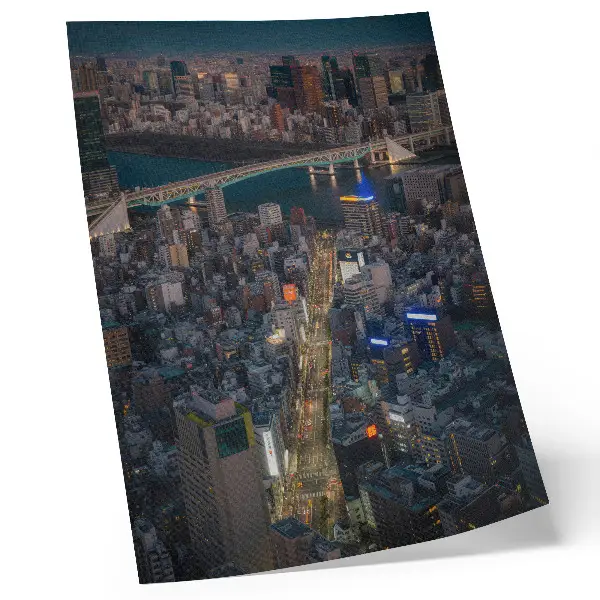 Art print featuring night city elegance of light and reflection