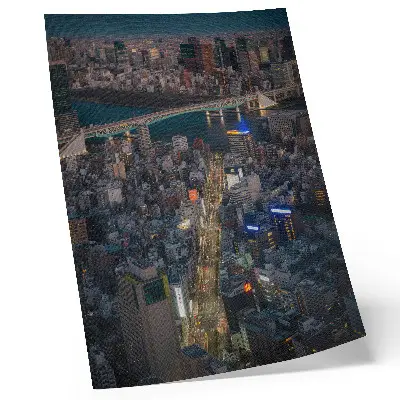 Art print featuring night city elegance of light and reflection