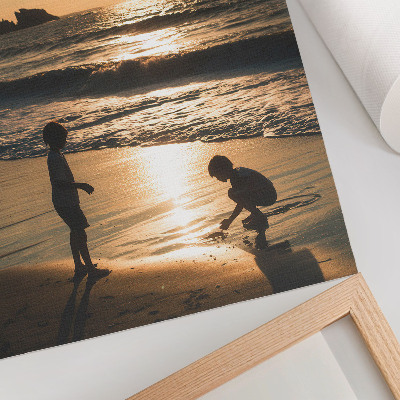 Premium wall art Children on the beach at sunset