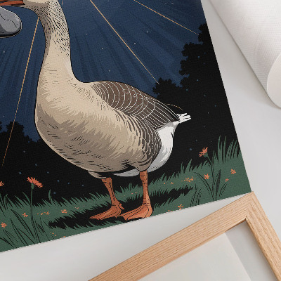 Poster A goose with a stone and a helicopter in the background