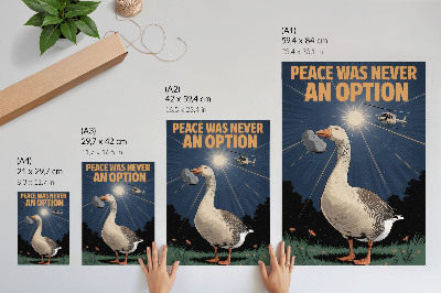 Poster A goose with a stone and a helicopter in the background