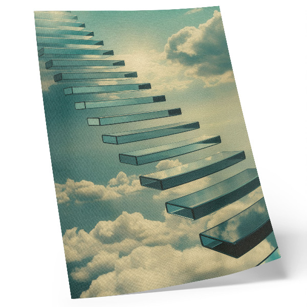 Art print Glass stairs in the clouds, turquoise sky