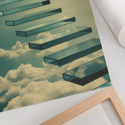 Art print Glass stairs in the clouds, turquoise sky