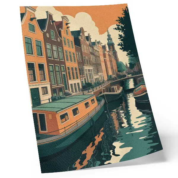 Premium wall art tenement houses reflected in the canal water