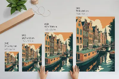 Premium wall art tenement houses reflected in the canal water