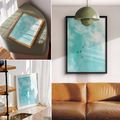 Decorative poster Airplanes in the sky in a modern dynamic system
