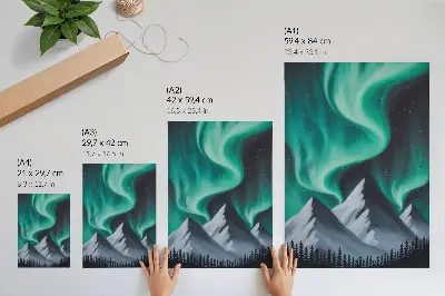 The Northern Lights over the mountains poster magical night artistic print