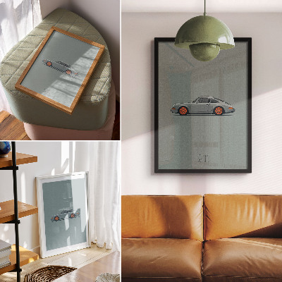Poster Classic car orange rims gray background