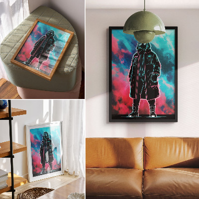 Decorative poster A futuristic figure against the sky in strong colors